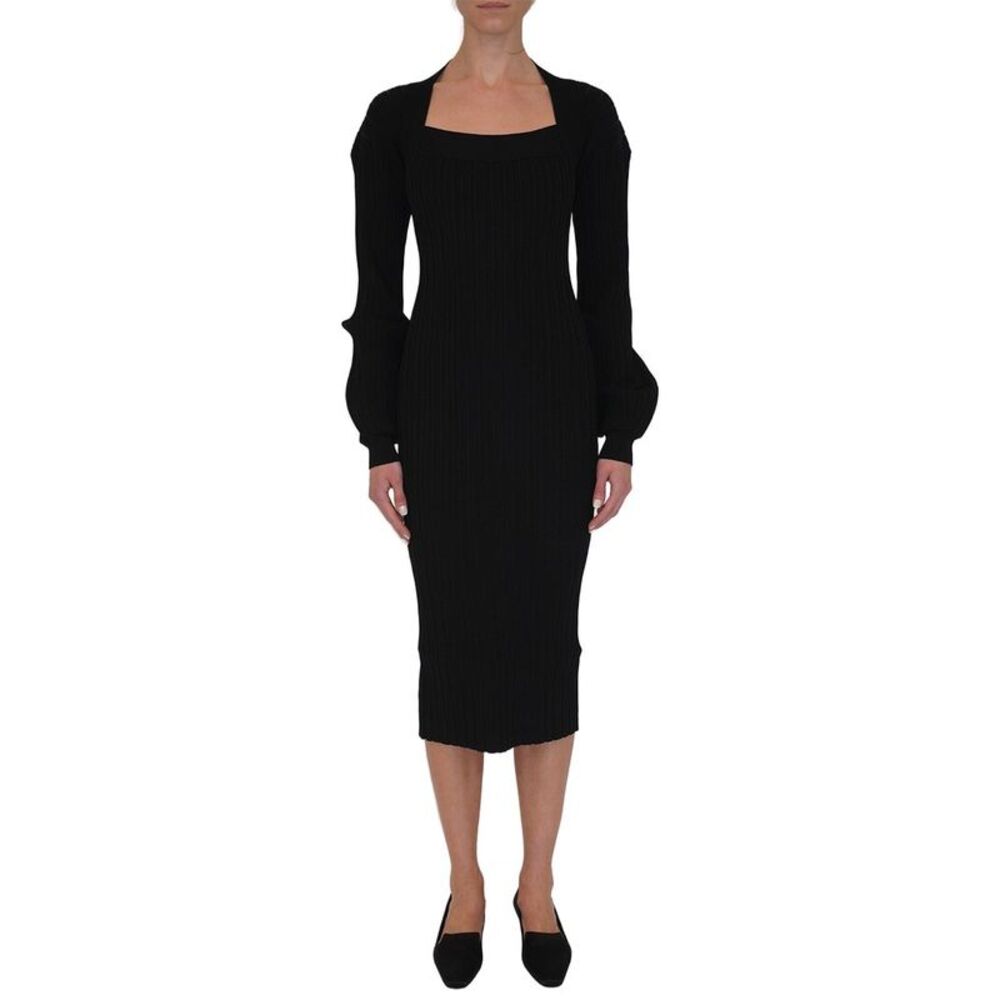 Adam Lippes Womens Long Sleeve Knit Dress, Black